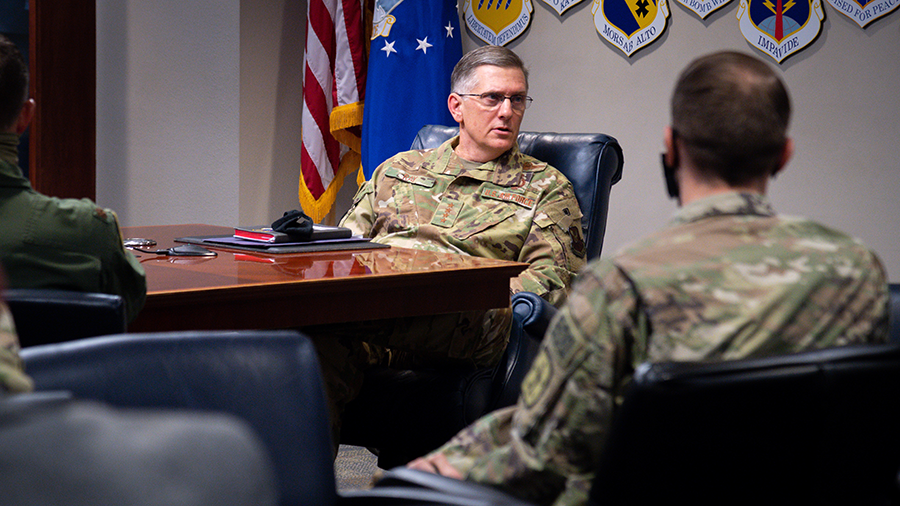 Air Force Gen. Timothy M. Ray, chief of the Air Force Global Strike Command, is among those questioning the wisdom of plans to develop a suite of conventional ground-launched missiles once banned by the Intermediate-Range Nuclear Forces (INF) Treaty. He is shown speaking to students at Barksdale Air Force Base, La. last November. (Photo: U.S. Air Force)