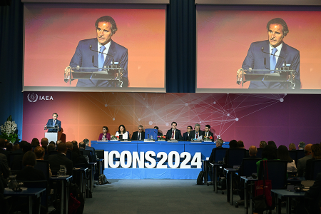Rafael Mariano Grossi, director-general of the International Atomic Energy Organization, speaks at the International Conference on Nuclear Security in Vienna on May 20. Iran blocked the conference from adopting a ministerial declaration with recommendations for strengthening the nuclear security regime. (Photo by Dean Calma/IAEA)