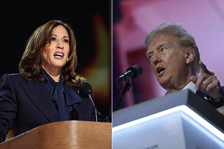 With the conclusion of the Democratic National Convention in Chicago, Vice President Kamala Harris, the Democratic nominee, and former president Donald Trump, the Republican nominee, are campaigning in earnest to become the next U.S. president. (Photos by Justin Sullivan and Win McNamee/Getty Images)